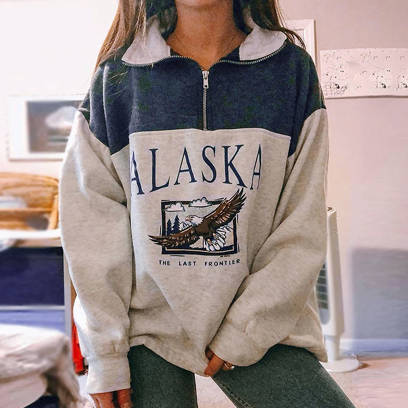 40# Women's Patchwork Hoodies tops Casual Long Sleeve Printed Zipper Long Sleeve Sweatshirts Tops Letter Vintage Sweatshirts топ
