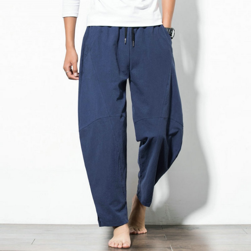 Harem Pants Men's Cotton Linen Loose Pants Male Casual Solid Color Pants Trousers Chinese Style Plus Size Sweatpants