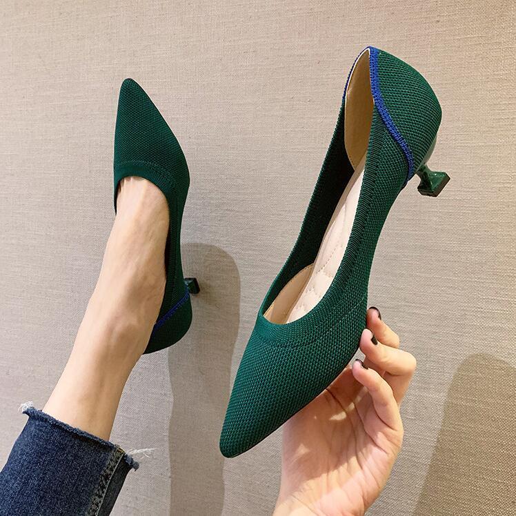 Spring Autumn Pointed Toeflying Woven High-heeled Princess Shoes Stiletto Knitted Shoes Breathable Knitted Shoes Pumps