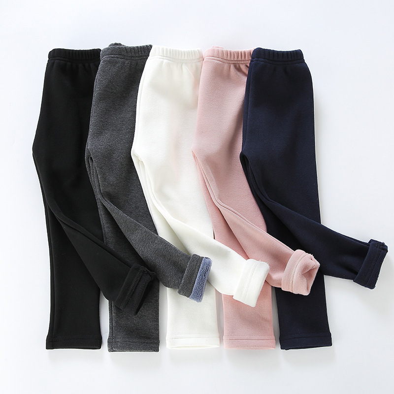 Children Casual Solid Color Warm Pants Sweet Girls Pants Kids  Thick Warm Trousers Winter Girls Leggings Gray Pink Wine