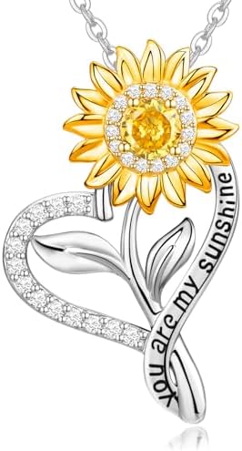 Sunflower Necklace for Women, You Are My Sunshine Gifts Sunflower Jewelry for Women, Sunflower Gift for Her Daughter Wife Girlfriend Birthday Anniversary Valentines Christmas Mom Mothers Day