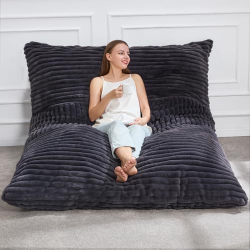 3 in 1 Bean Bag Chair Giant Bean Bag Chairs Convertible Bean Bag Floor Cushion with Machine Washable Cover, Large Beanbag Chairs for Adult (Dark Grey)