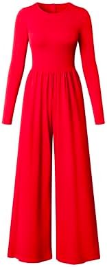 OQQ Womens Jumpsuits Dressy One Piece Outfits Long Sleeve Crew Neck Casual Wide Leg Pants Jumpsuits